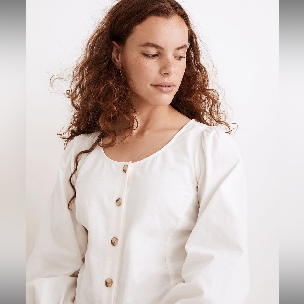 🚨 3 for $25 - Madewell Corduroy Shirred-Sleeve Button-Front Top